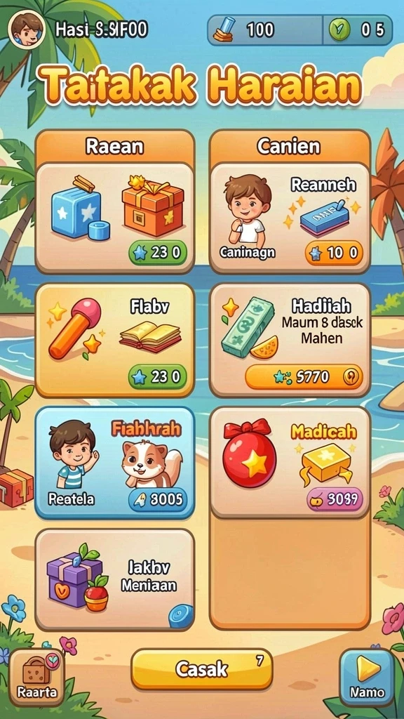 Menu kustomisasi karakter yang menarik.