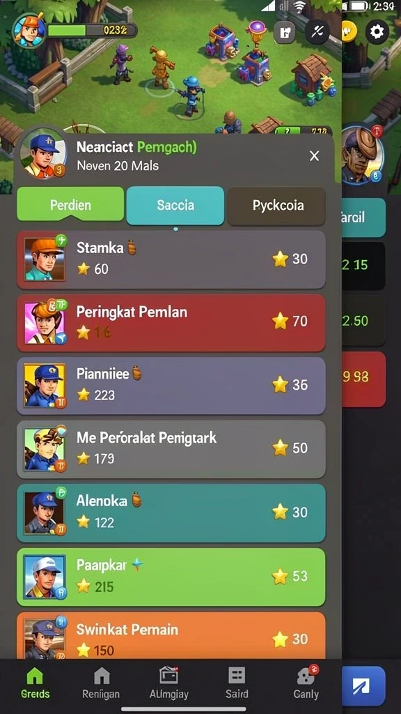 Menu permainan yang lengkap dan informatif.